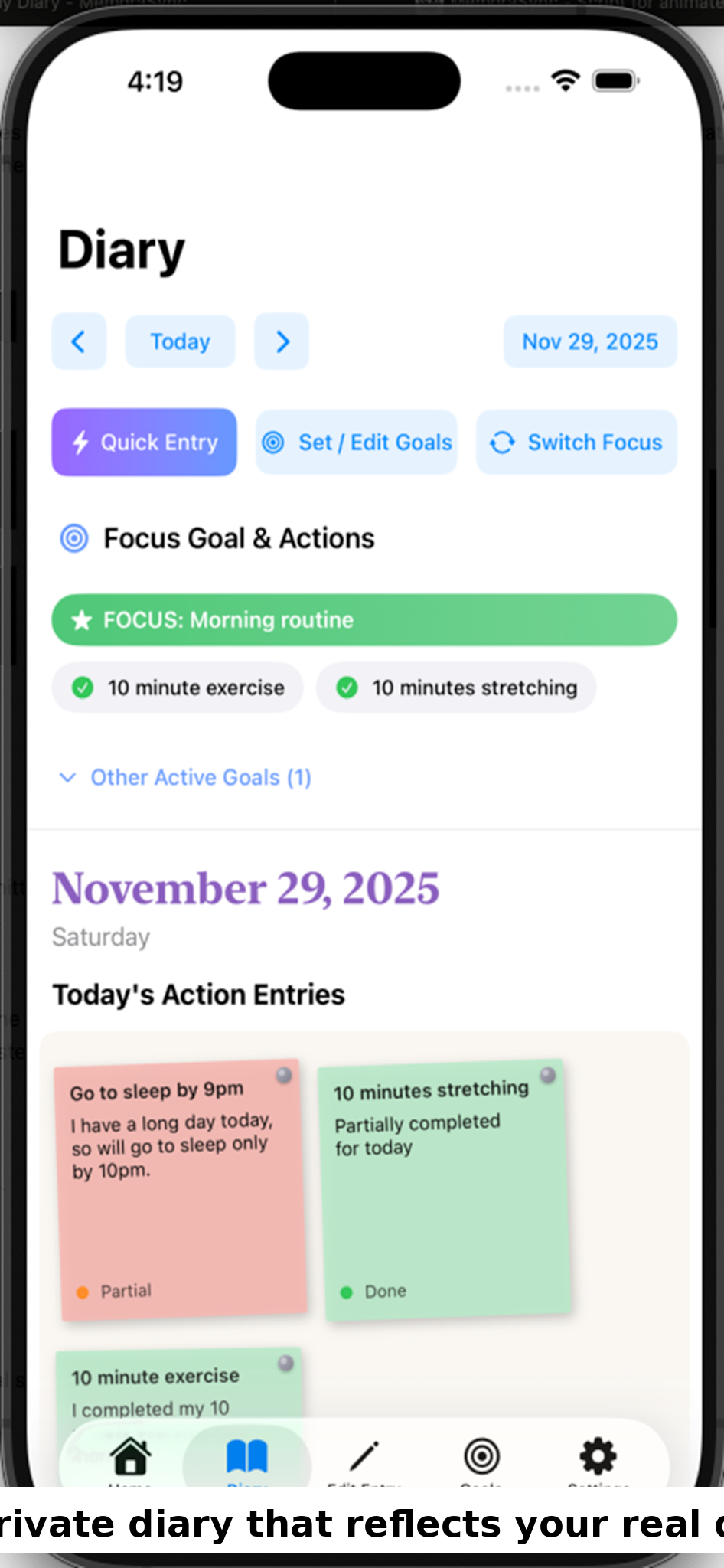 A private diary that reflects your real day.